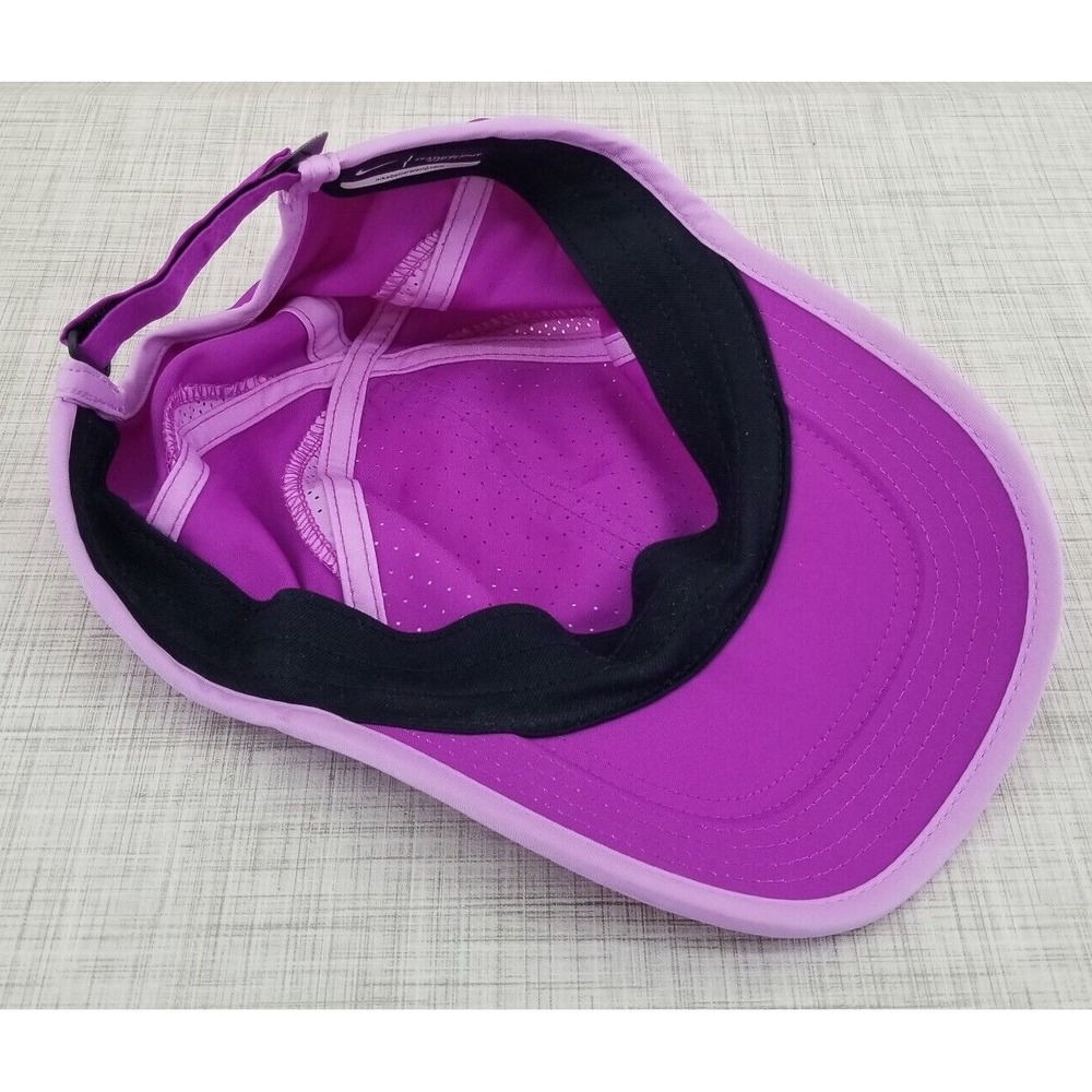 Nike 6 Panel Center Swoosh Purple Running Cap Featherlight DRI-FIT Strap Back - Picture 5 of 6